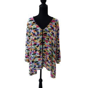 From the Heart Women’s Top Size L Multicolor Abstract Print V-Neck Button Front